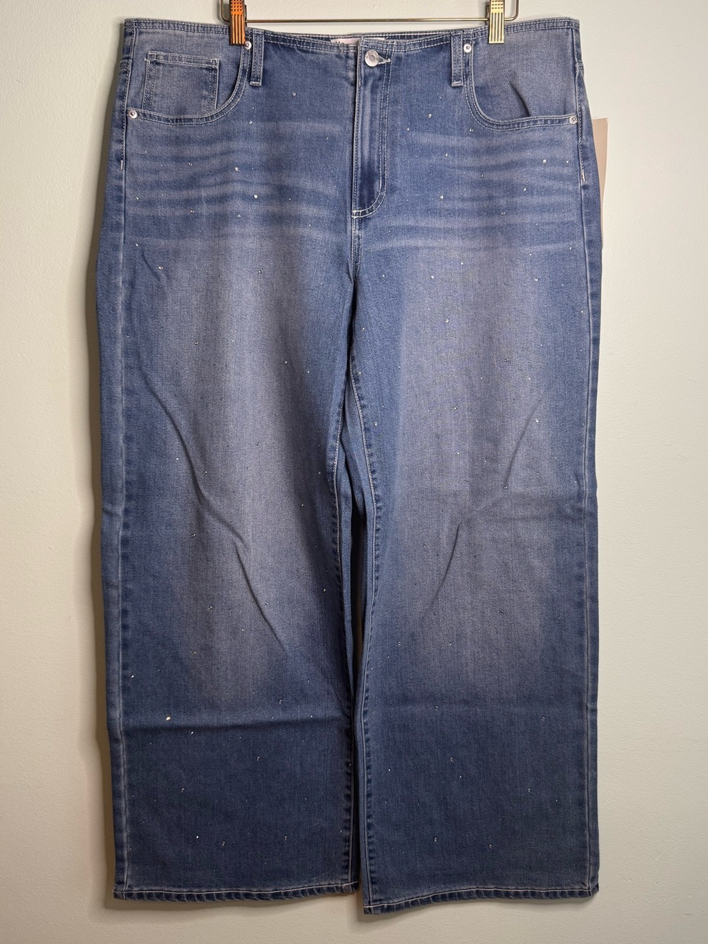 NWT Wide Leg Rhinestone Blue Jeans (XL)
